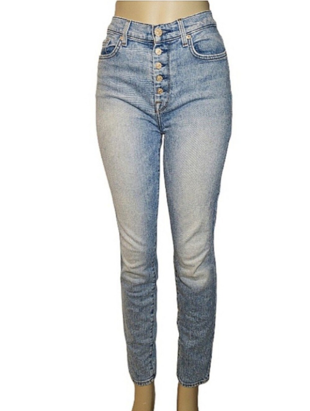 7 For All Mankind High-Waist Skinny Jeans, Light Wash Button Fly Size 28